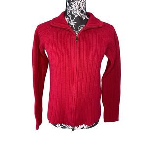 NorthCrest Lambswool Full Zip Knit Sweater Winter Workwear Size Small Red